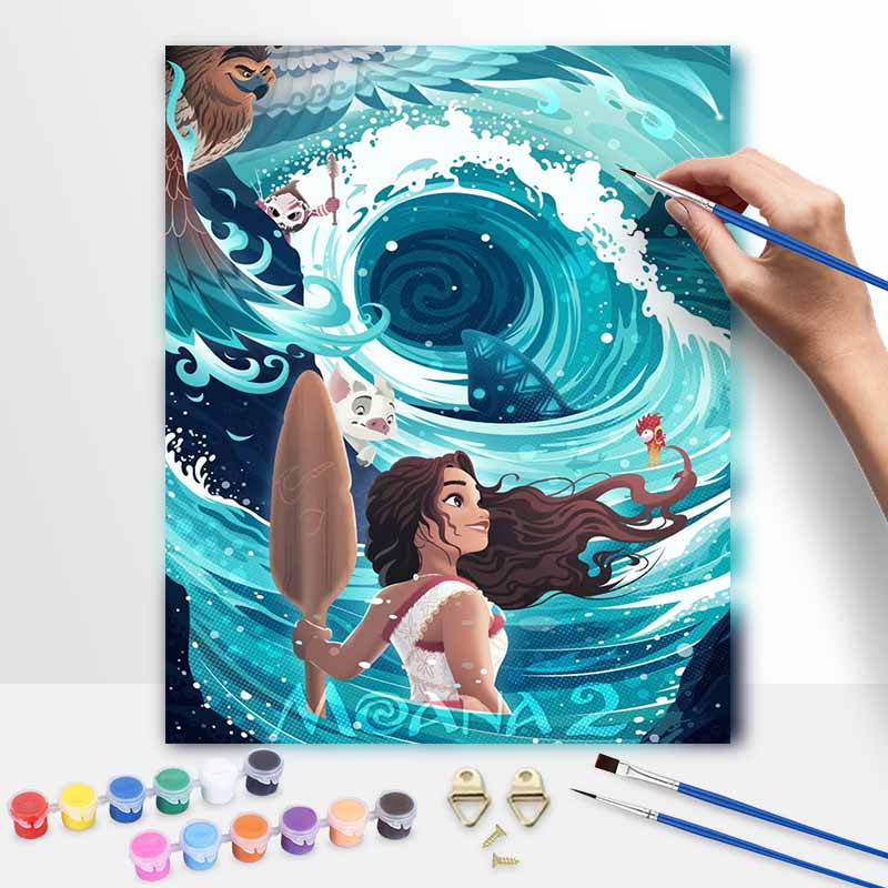 Disney Moana 2 digital oil painting diy coloring handpainted filling home decoration gift, Moana ocean adventure sea art wall decor 20x30cm