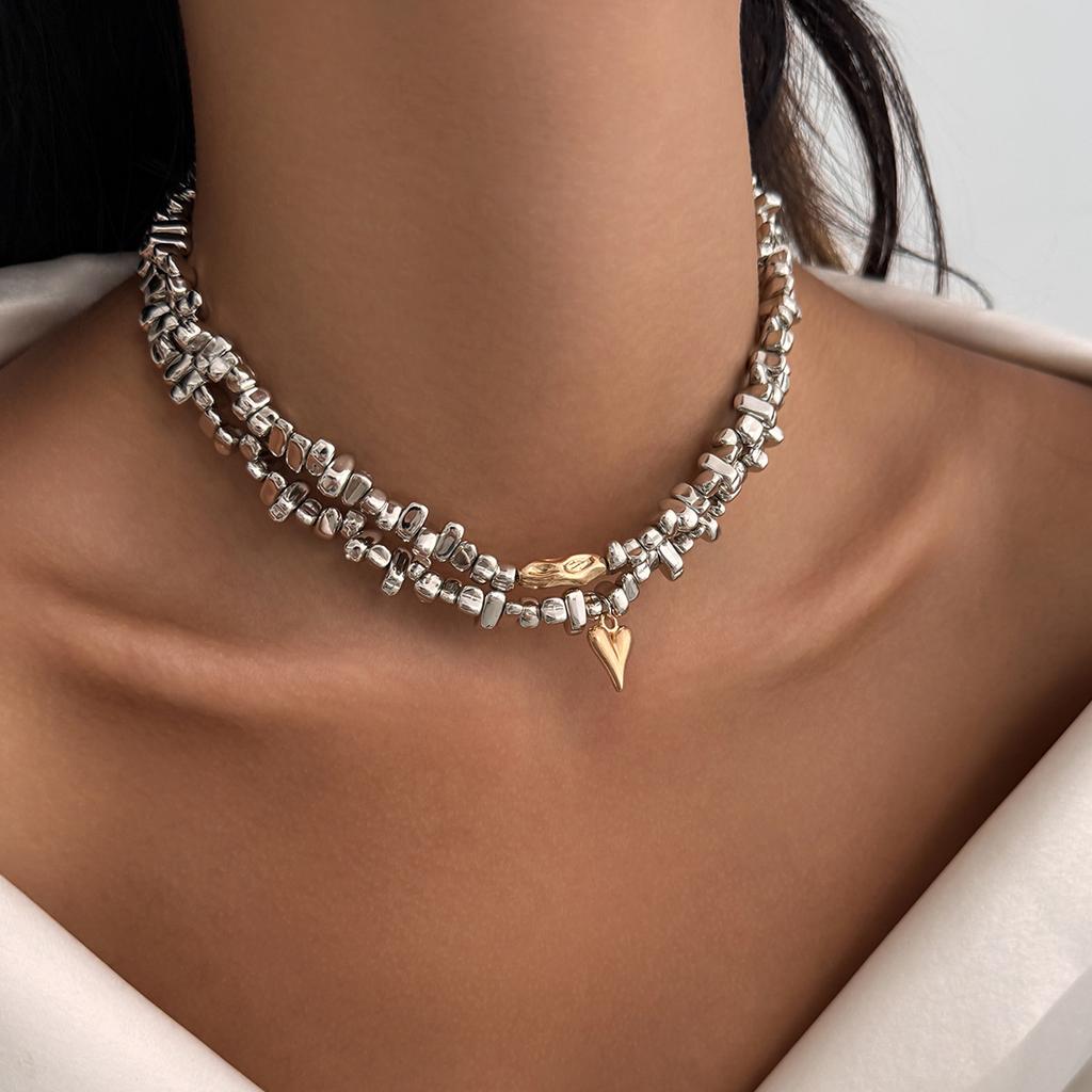 Punk 2 Pcs/Set Plastic CCB Beads Chain Necklace for Women Vintage Small Heart Choker Necklace Simple Fashion Jewelry Gift