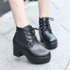 Fashion Women's Single Boots New Lace Up Horse Boots Square Heel Round Toe High Heeled Shoes Ladies Footwears Plus Size 35-45