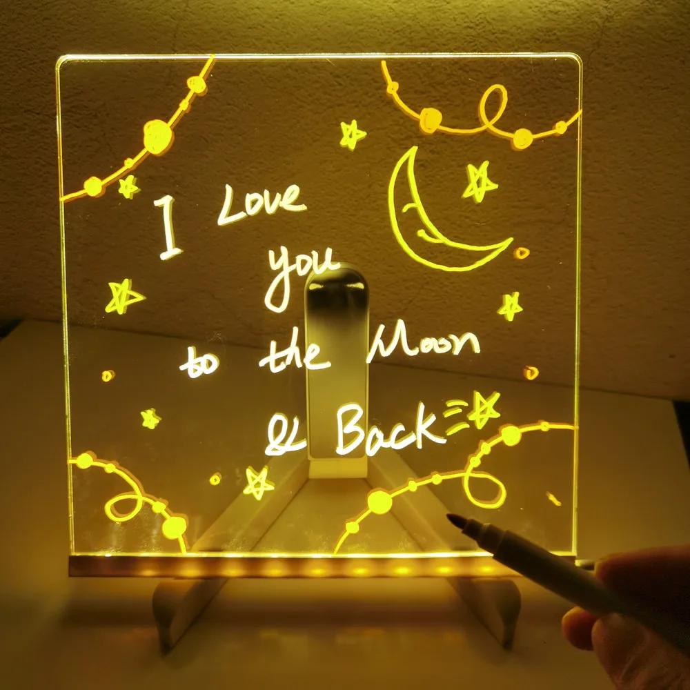 Personalized LED Night Light - Erasable Acrylic USB Message Board Kids Drawing Board Birthday Gift