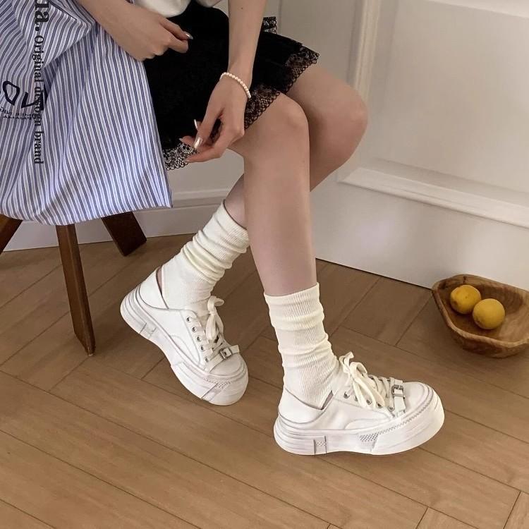Casual American dirty and old big head bread little white shoes New year's new white platform muffin heightening board shoes