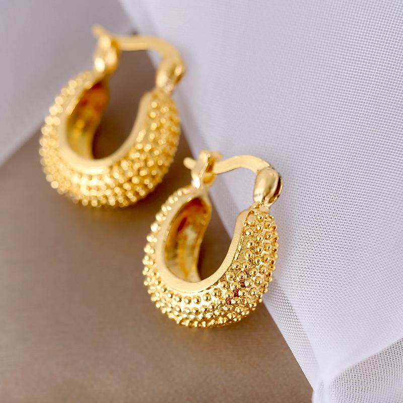 Vintage Hollow Out Geometric Bead Hoop Earrings For Women Plated Wedding Engagement Party Jewelry