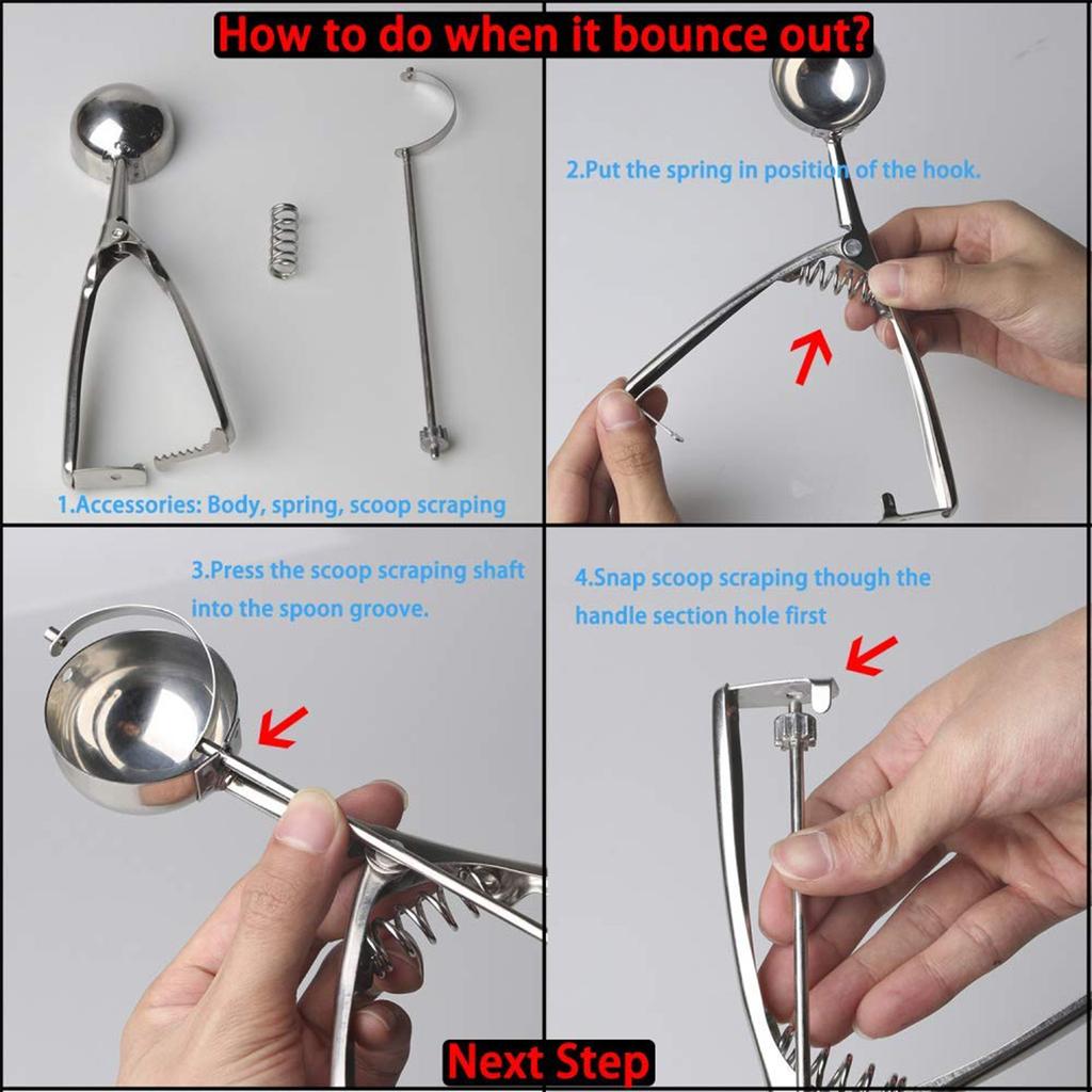 3pc Ice Spoon Stainless Steel Spring Handle Masher Cookie Scoop Ball Digger 4cm/5cm/6cm