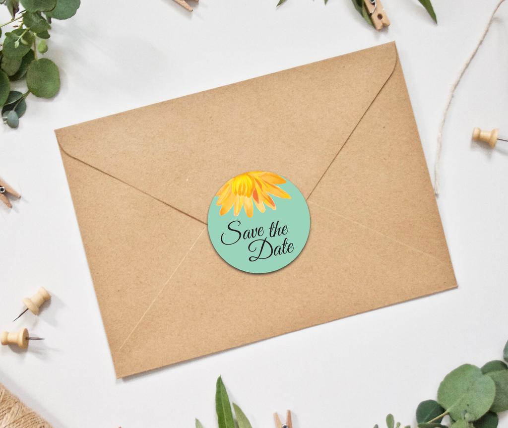 Darling Souvenir 45 Pcs Round Envelope Seal Black Aster Flower Save The Date Stickers DIY-1.6