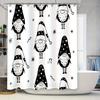 Whimsical Black White Gnome Shower Curtain Waterproof Bath Decor for Kids Bathroom Decorations Size 72x84inches (183cm X 213cm)