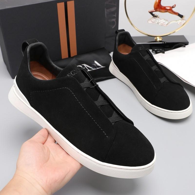 Mens Genuine Leather Slip-On Casual Sneakers Low-Cut Breathable Lightweight Comfortable Everyday Shoes