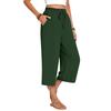 Women's Square Pocket Elastic Waist Cropped Pants Casual Cotton And Linen Pants