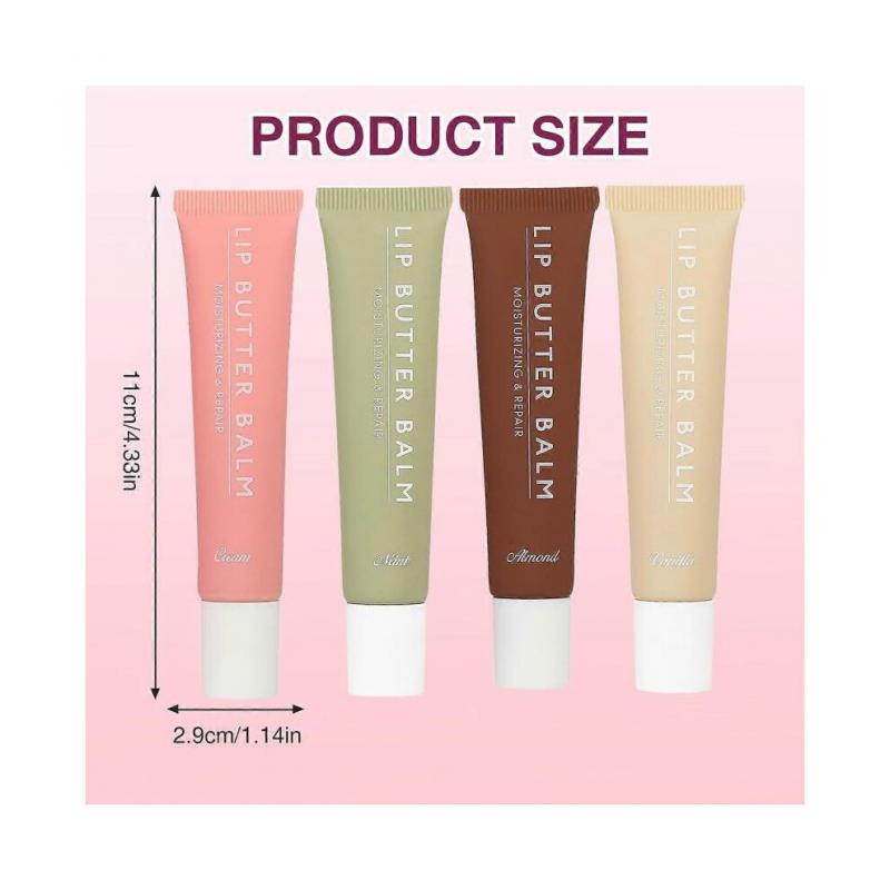 4Pcs Lip Butter Balm for Dry & Chapped Lips, Tinted Lip Mask Lip Care Butter Conditioning for Instant Moisture Shine and Hydration