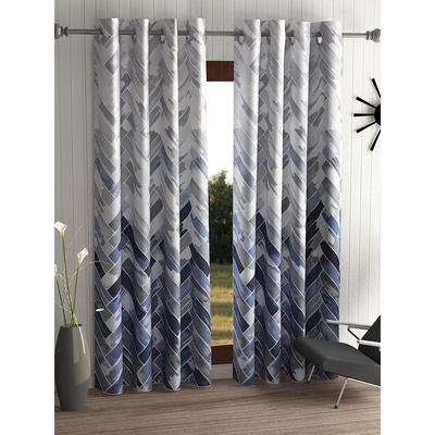 Geometrical Panel Eyelet Polyester Window Curtains / Grey / 2 Pieces