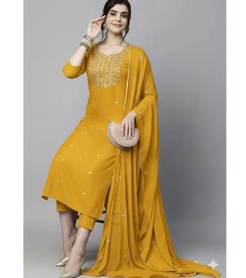 Ensemble Kurti Pant Dupatta Tunique Top pour Fête Femme Mélange de Coton Ensemble Salwar Ethnique Designer Indien