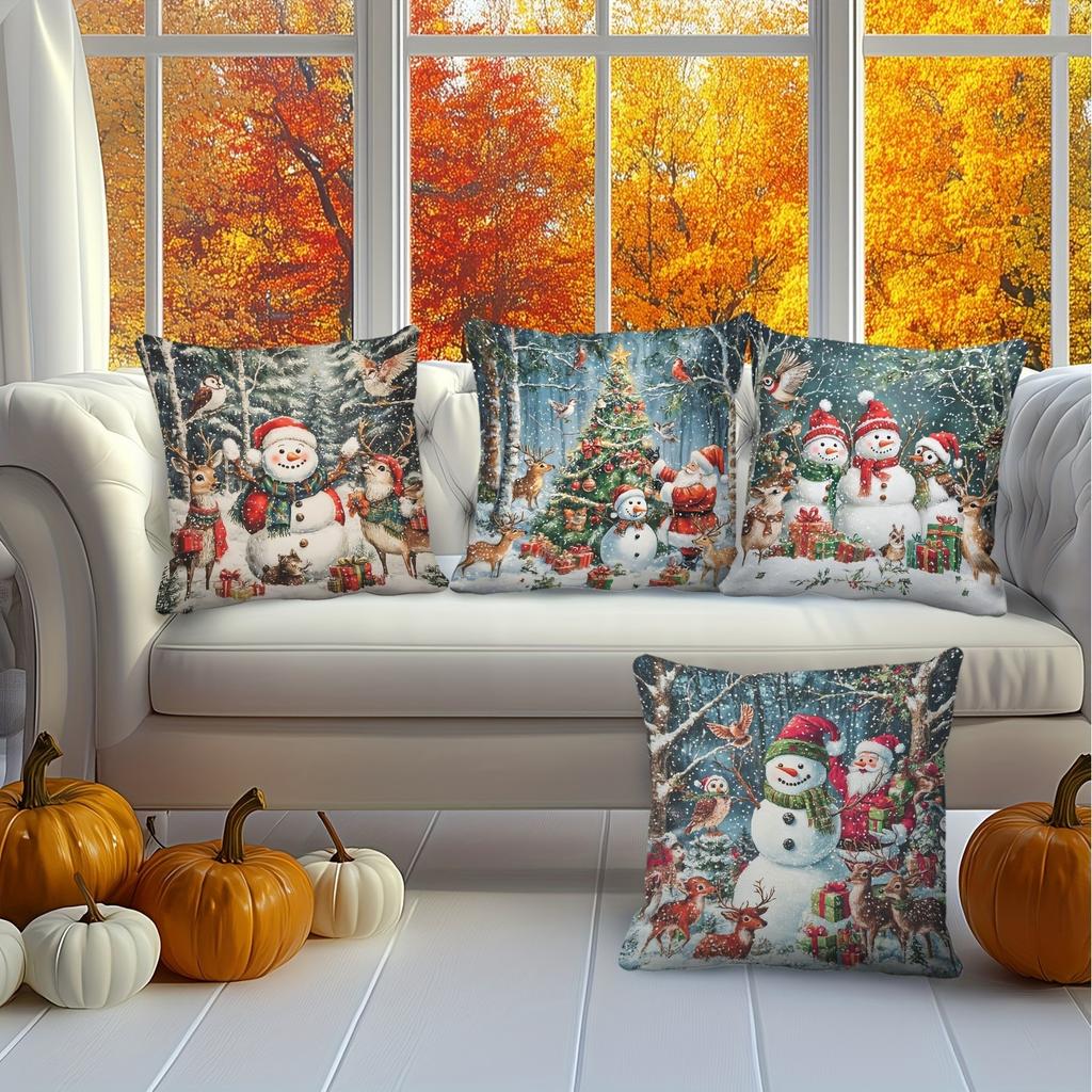 Christmas Snowman and Reindeer Printed Pillowcases: Festive Holiday Decor Sofa room cushion cover home decoration new year gift