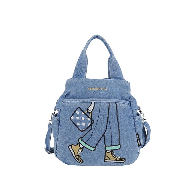 Bolso de Mezclilla Bordado Estampado Bolso Grande de Hombro Cruzado