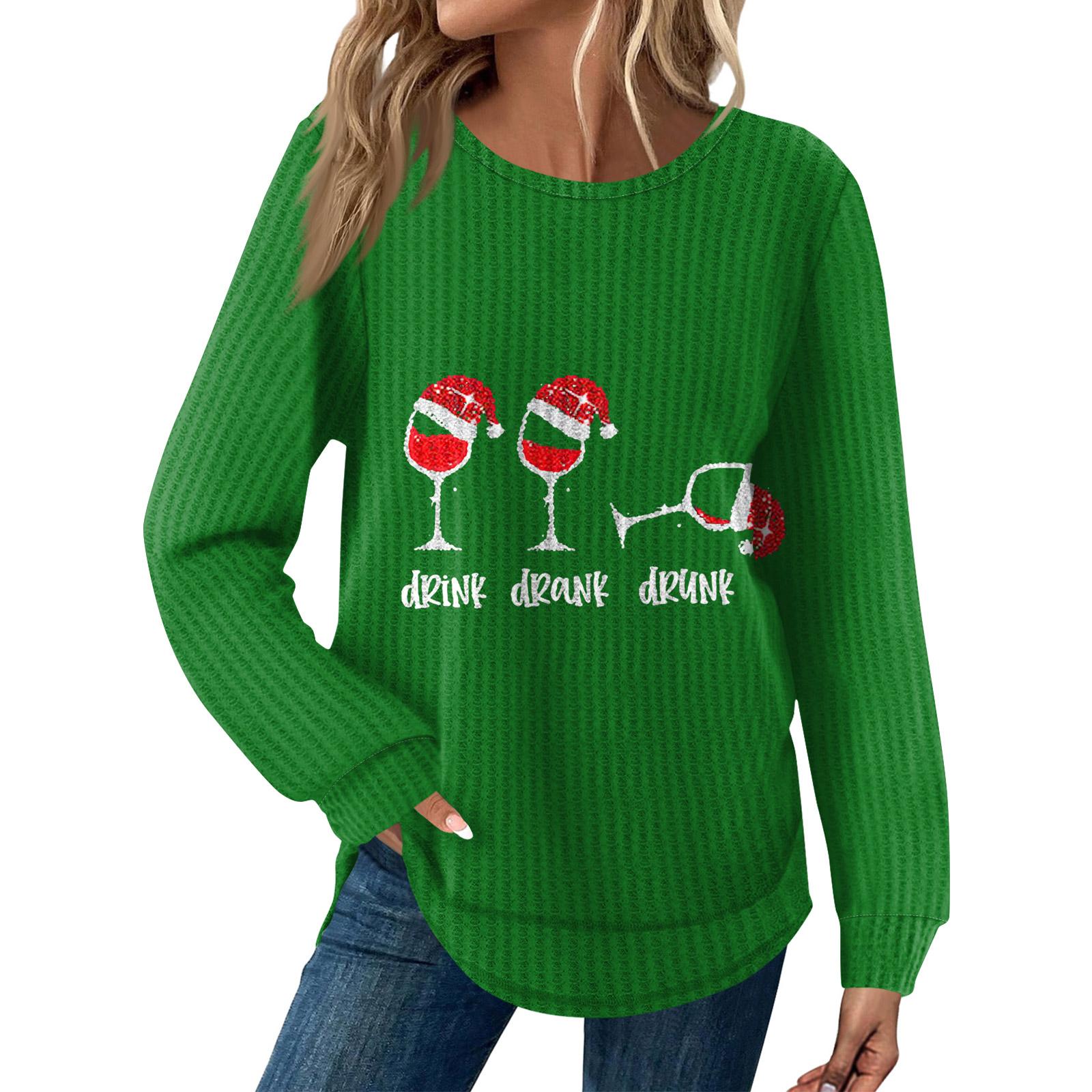 

Женская мода Рождественский свободный топ с длинным рукавом и круглым вырезом XL