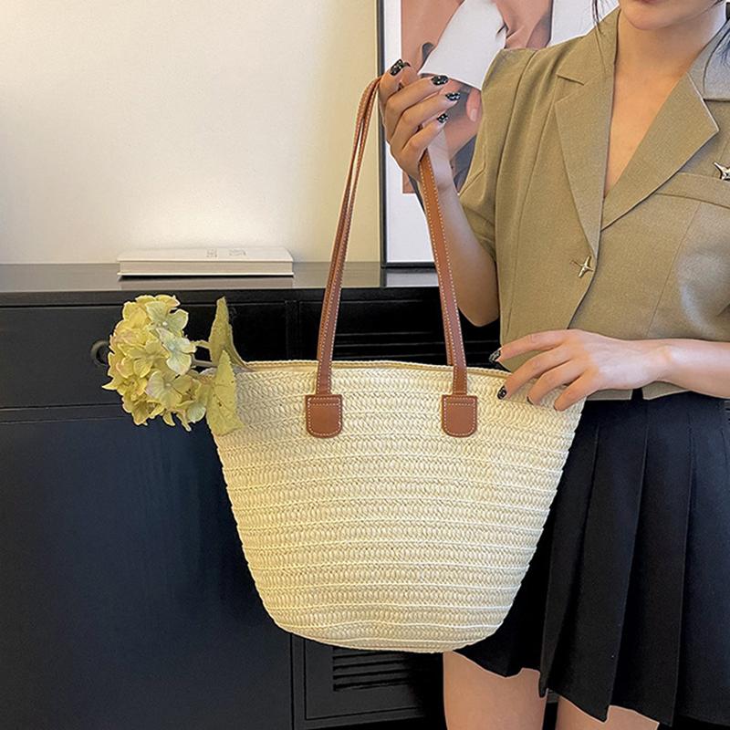 Bolsa de ombro feminina de grande capacidade, bolsa de palha trançada de verão, bolsa de mão fashion feminina de luxo, bolsa de praia, bolsa de compras de Bali