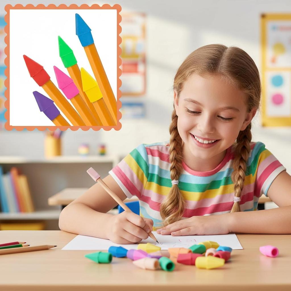 195PCS Pencil Top Erasers, Latex Free Chisel Shape Top Pencil Erasers, 10 Assorted Colors Classroom Erasers for Teachers, Students, School and