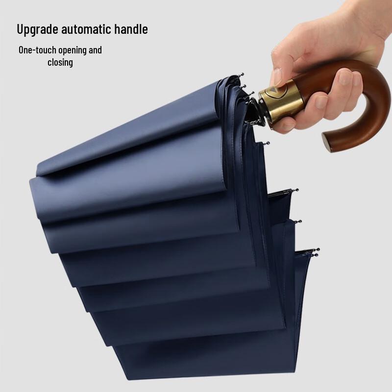 Wooden Handle 16-Rib Folding Umbrella