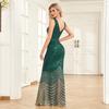GMXIA Podwójny dekolt w serek, bez rękawów, wieczorowa sukienka, seksowna syrena, kobieca sukienka imprezowa, zielone, gradientowe cekiny