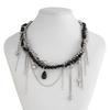Retro Water Drop Key Heart Shaped Round Bead Tassel Pendant Necklace 2025 Multi Layer Black Crystal Girl Fashion Jewelry