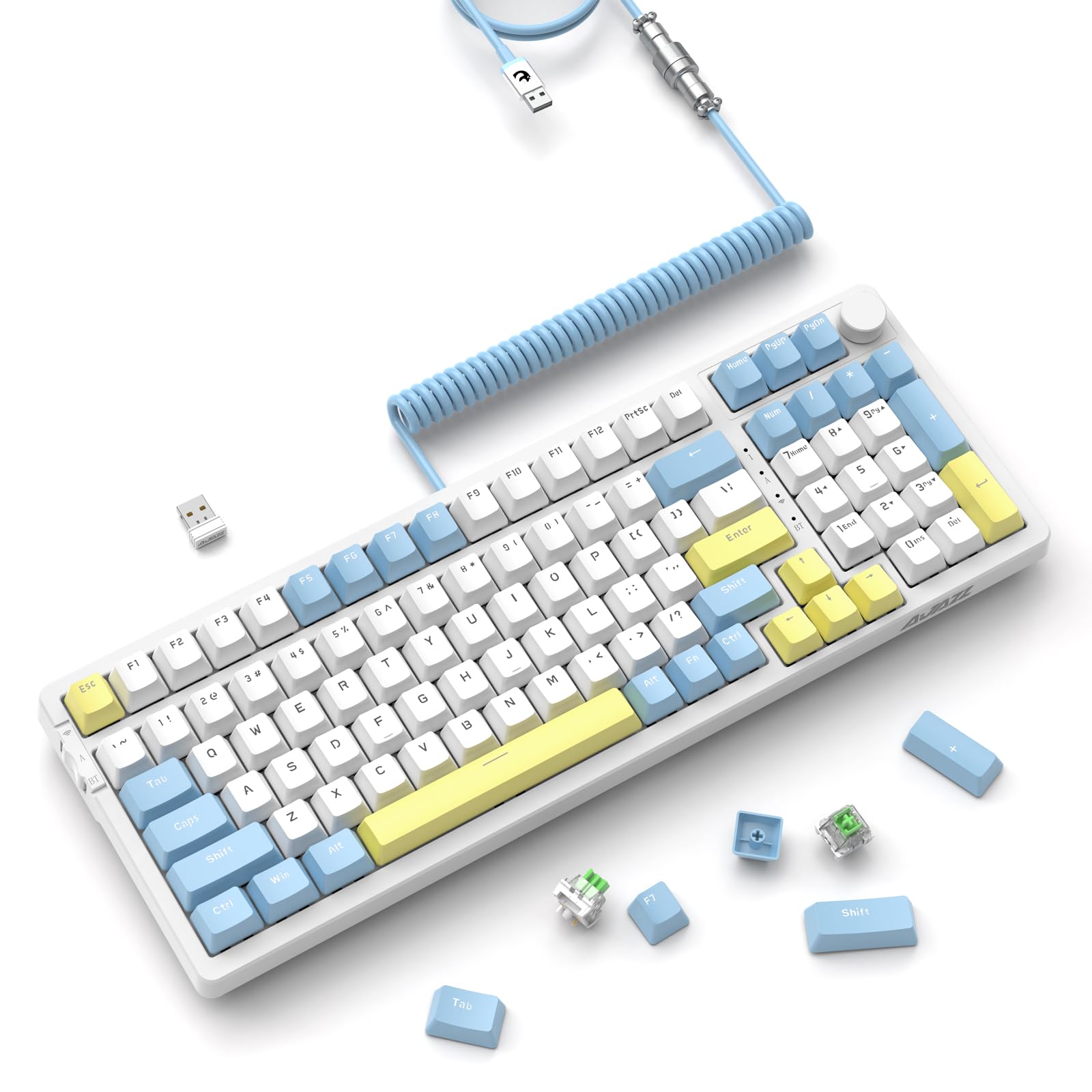 

Salt AJAZZ AK992 Механічна клавіатура Ігрова клавіатура Бездротова налаштована синя вісь Гаряча заміна сумісна з PBT Клавіатура Регулятор гучності 99 клавіш RGB підсвічування