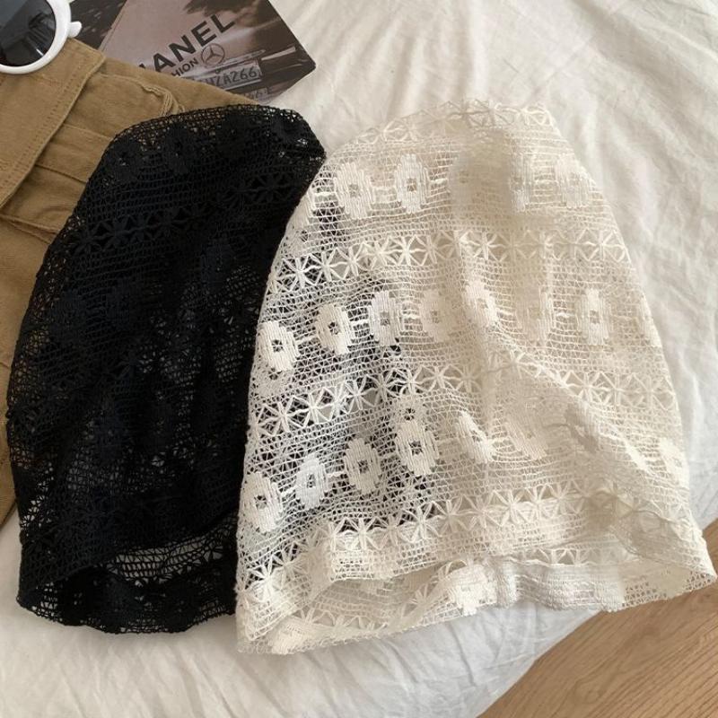 Women's Floral Lace Hollow Head Wrap Hat Spring Summer Thin Breathable Slouchy Hat Korean Style Versatile Face Slimming Beanie