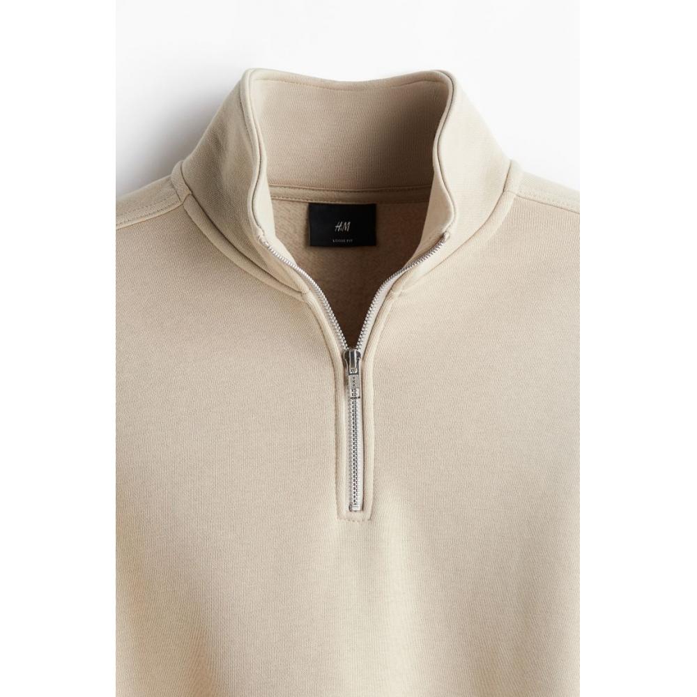H M Loose Fit Zip Detail sweatsHirt Beige