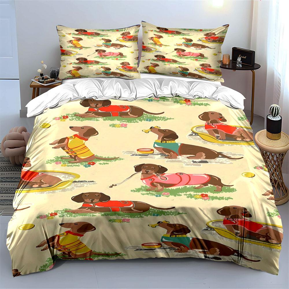 Dachshunds Wearing Colorful Outfits. Bedding Sets Duvet Cover Sets Duvet Covers Pillowcases(1 * Duvet Cover 2 * Pillowcases Without Duvet Insert)