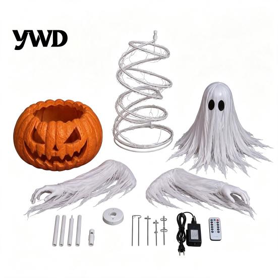 Decorative Yard Art for Halloween Swirling Ghost Pumpkin Lamp, Lighted Spooky Lamps Statue, Warm LED Outdoor Decoration Porch Garden Lawn Decorations