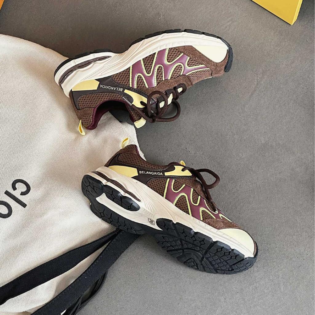 European products popular red dad shoes women 2025 new mesh breathable jogging shoes thick-soled heightening casual sports shoes