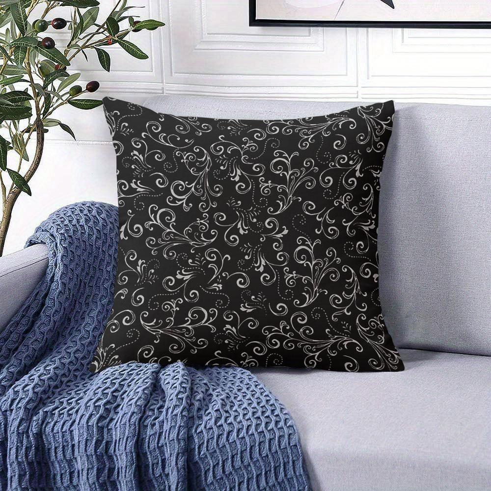 Black Floral Scroll Square Jacquard Pillow Cover for Sofa Office Waist Cushion Cover Home Decorative Pillowcase