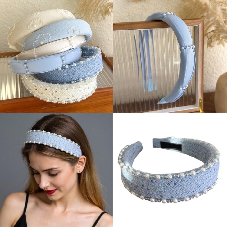 Luxury Floral Design Headbands For Women Fabric Hair Accessory With Bead Detailing Hairband Headwear For Special Event