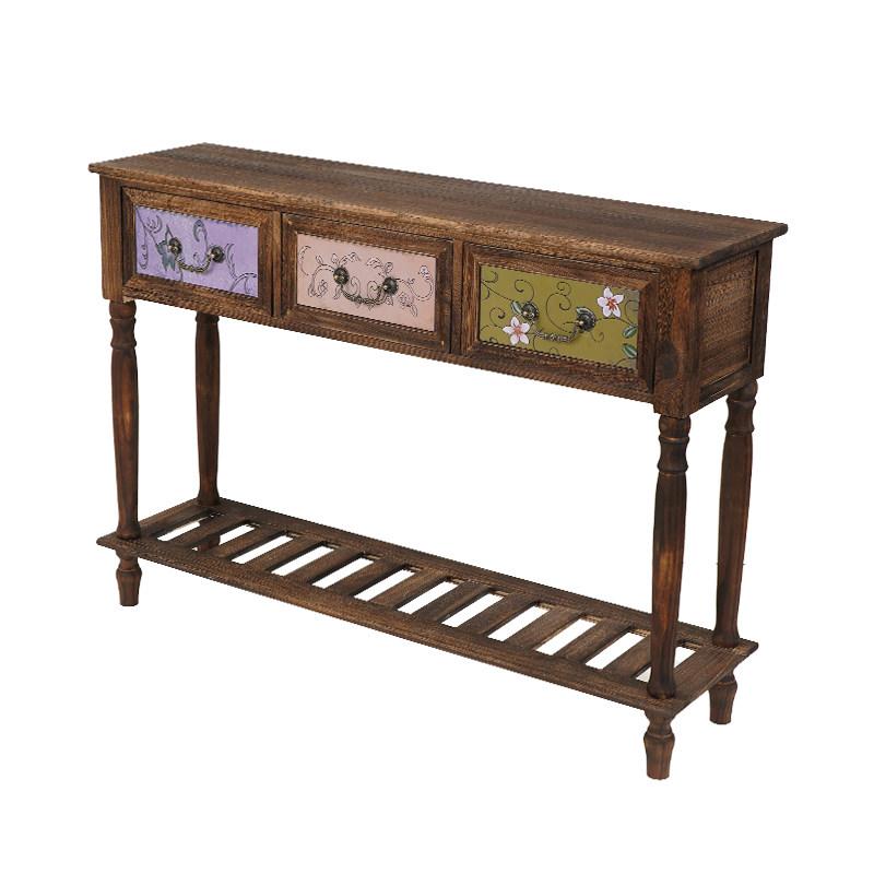 Vintage American Solid Wood Entryway Console Table Anti-Corrosion Hallway Cabinet with Drawers for Living Room & Balcony Storage