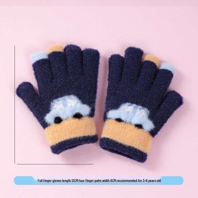 Warm Plush Five-Finger Winter Gloves for Boys and Girls (0-12 Years)