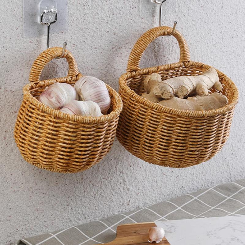 Wandhängender Aufbewahrungskorb Behälter Dekokorb Handgewebter Küchenaufbewahrungskorb Für Garten Blumentopf Wohnzimmer