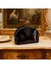 YSL Black PU Shell Makeup Bag - High-Gloss Large Capacity Clutch & Toiletry Case Christmas