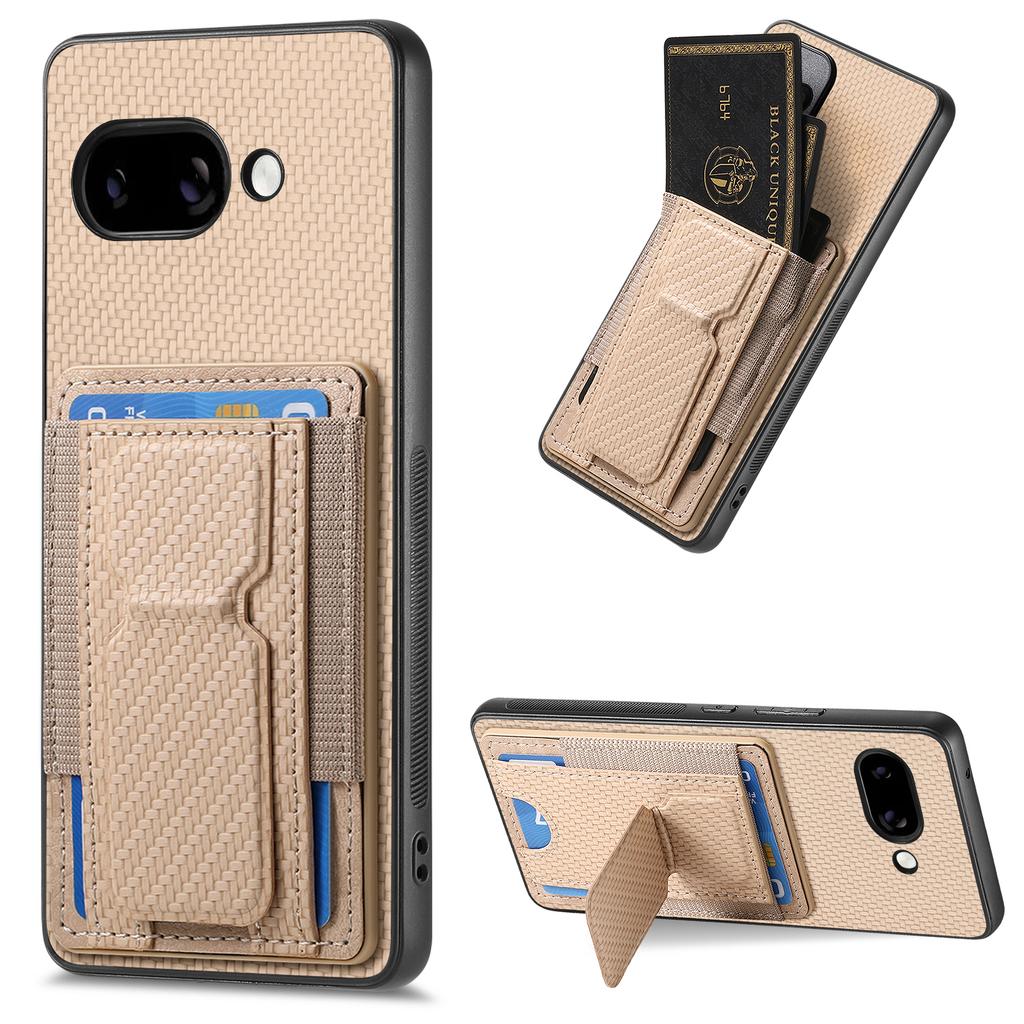 For Google Pixel 9a Case with Card Holder Kickstand Fiber Pattern Leather Back Cover