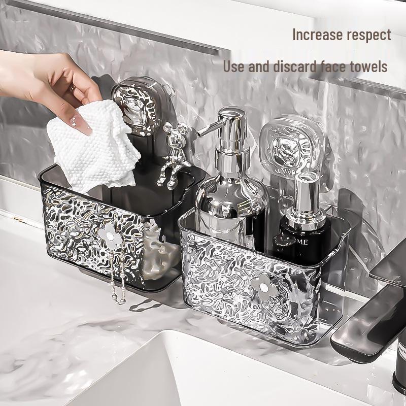 Wall-Mounted Suction Cup Face Towel Storage Box for Bathroom