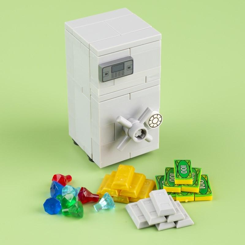 City Strongbox Coin Diamond Gold Silver Money Set Accessories Building Blocks Kids Toys for Children Kids Gifts