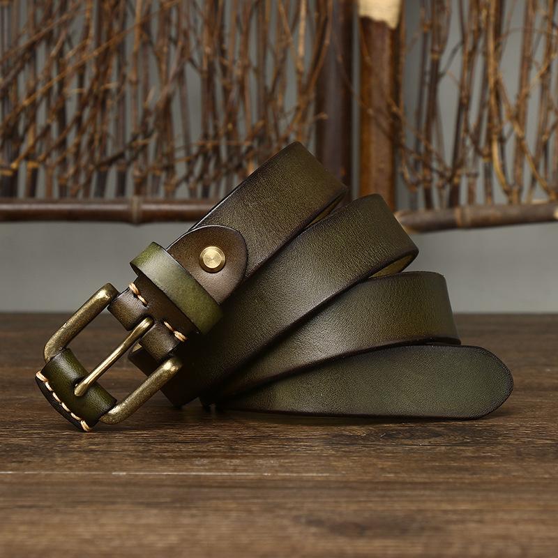 Dámský kožený opasek v korejském stylu, jednoduchý, moderní, retro, první vrstva, čistá hovězí kůže, mosazná přezka, dámský džínový opasek