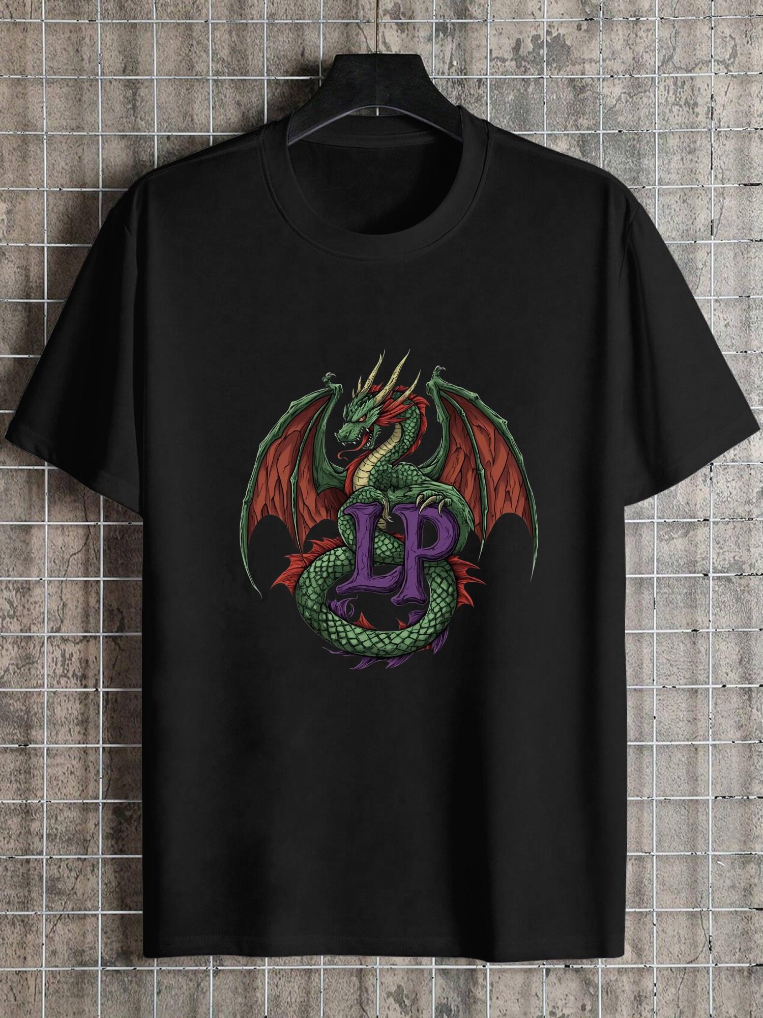 

1pc Dragon Graphic Cotton T-shirt - 180g All-Season Crew Neck Short Sleeve Tee with Vibrant Single-Sided Print XXL