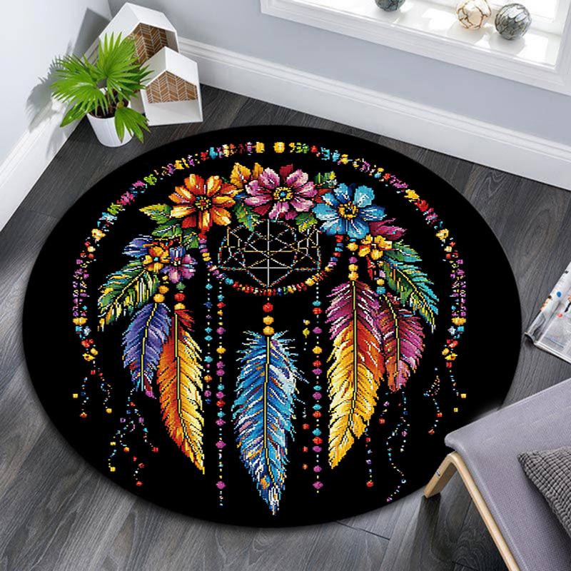 Okrągły dywanik Dreamcatcher, dywanik do salonu, sypialni, sofy, pokoju zabaw, dekoracja, antypoślizgowa mata podłogowa