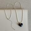 Silver Plated Beads Chain Chokers For Women Korea Black Enamel Letter Love Heart Pendant Necklaces Wholesale Fashion Jewelry
