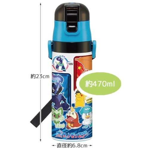 Skater Children's Stainless Steel Water Bottle Direct Drinking 470ml Pokemon 24 Pocket Monsters Child-friendly Lightweight Type Cold Storage Water Bot