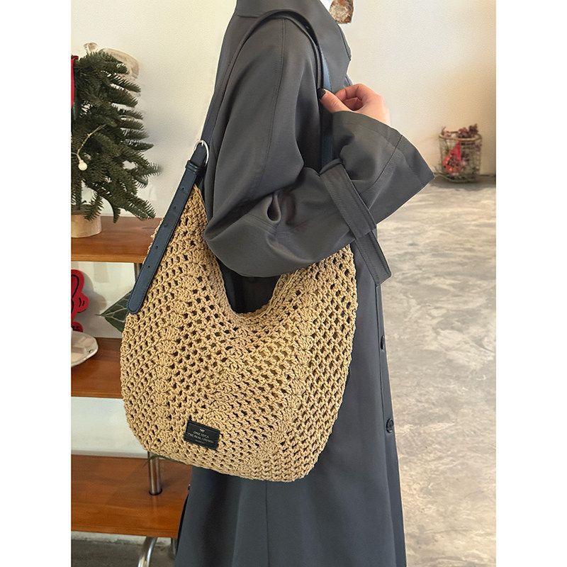 Holiday-style Hand-woven Tote Bag with Large Capacity, Suitable for Commuting, Single-shoulder Crossbody Bag