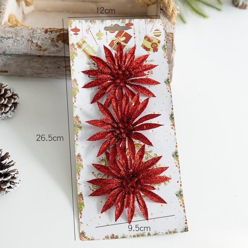 

3PCS/Set Glitter Artificial Christmas Flowers Xmas Tree Ornaments Merry Christmas Decorations for 2026 New Year Gift Navidad красный
