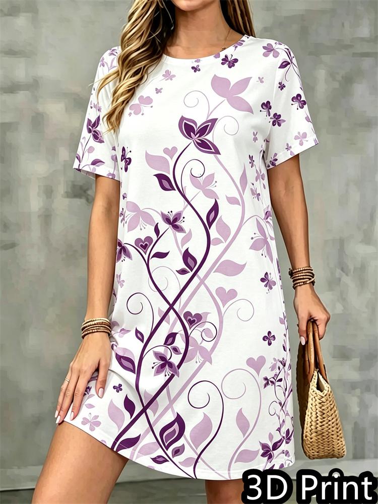 Fashion 3D Print Summer Dress Loose Casual Short Sleeve O-Neck Mini Dress