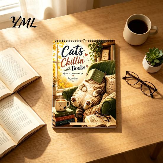Desk Calendar Cats Chillin' with Book 2027 Calendar, 12 Month Monthly Planner, Thick Appointment Paper Daily Planning Wall for Home Office And School