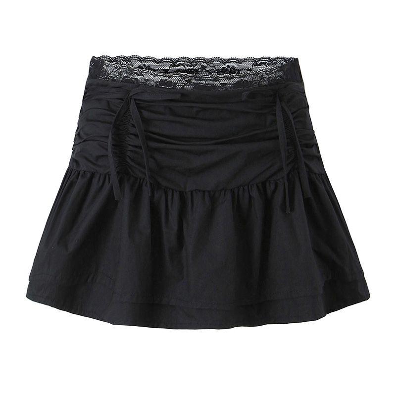 

Fiber Skirt Zhang Yuanying Same Style American Style Lace Lace Ruched Skirt High Waist Slim Looking Pure Desire Skirt Black (Fashion Tape) L