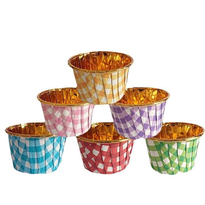 Single-Sided Gold Cake Cupssingle-Sided Aluminum Foil Crimped Paper Cups Bake-Resistant Warm Mafen Mafen Paper Tray Roll Cups 50 Pcs