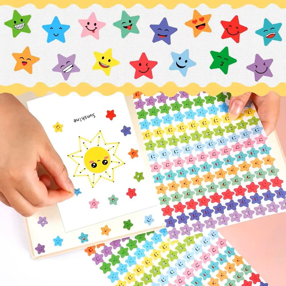 750-2250Pcs  Happy Face Star Stickers For Chart Behavior Label Sticker Diy Craft Stationery Decals Decor Phone Laptop Gift Suppl