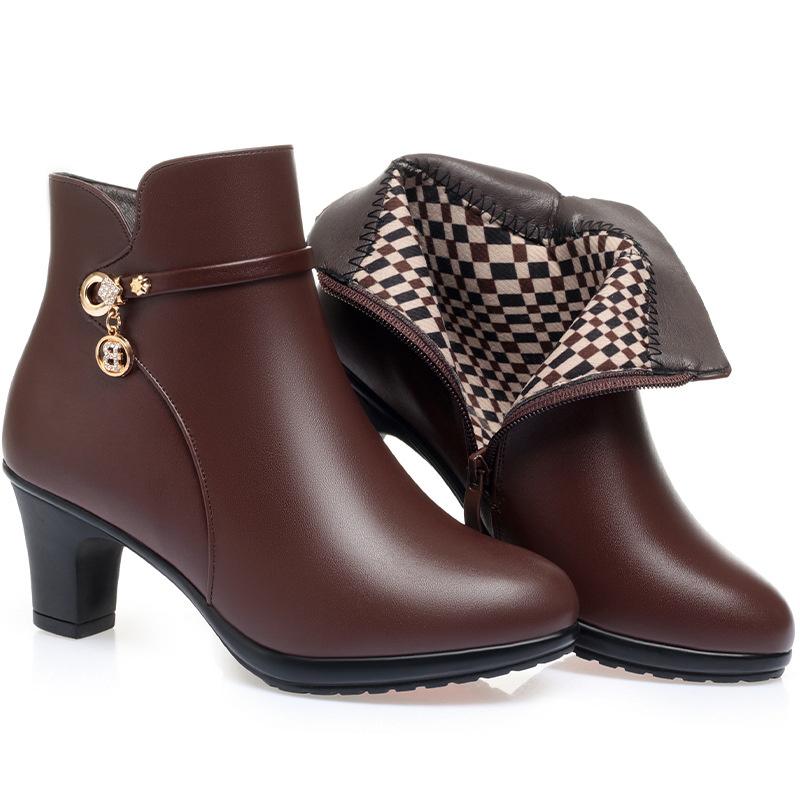 Herbst Winter Neue Hochhackige Kurze Stiefel Damen Dicke Absätze Stiefeletten Hoher Absatz Warme Baumwolle Plüsch Schneestiefel